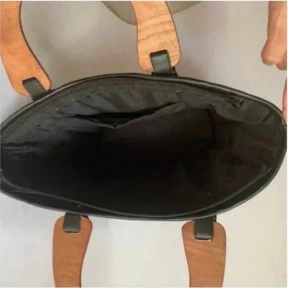 Multi-colored Woven Straw Purse with Wooden Handles - Picture 3 of 6